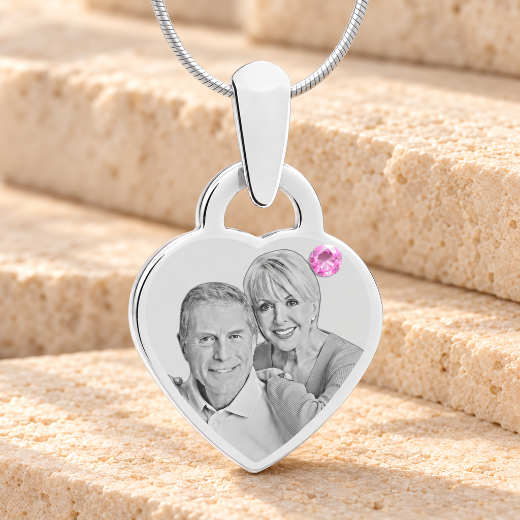 Birthstone Small Heart June Picture Engraved Stainless Keepsake — main product image