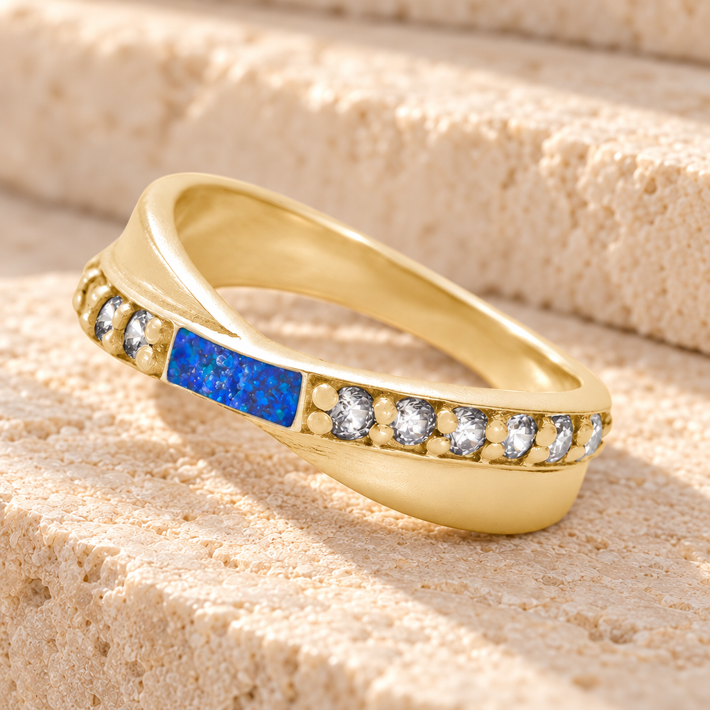 Solid 14K Gold Women's Claiborne Ash Ring with Opal Blue Waters — main product image