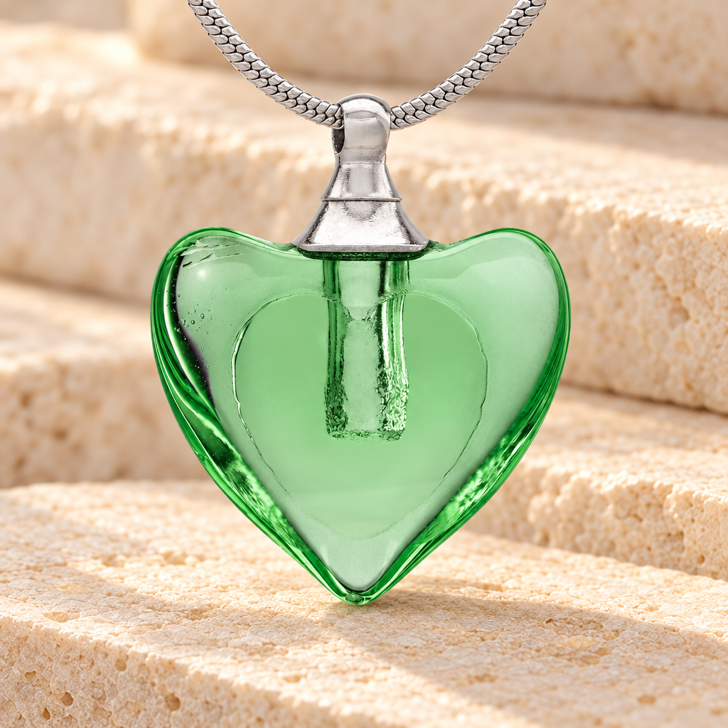 Glass Locket Green Hearts Cremation Jewelry — main — evr2530gr