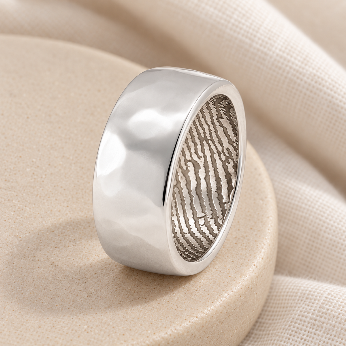 Sterling Silver Shaped Men's Band with Fingerprint Ring — alternate view — evr30007s