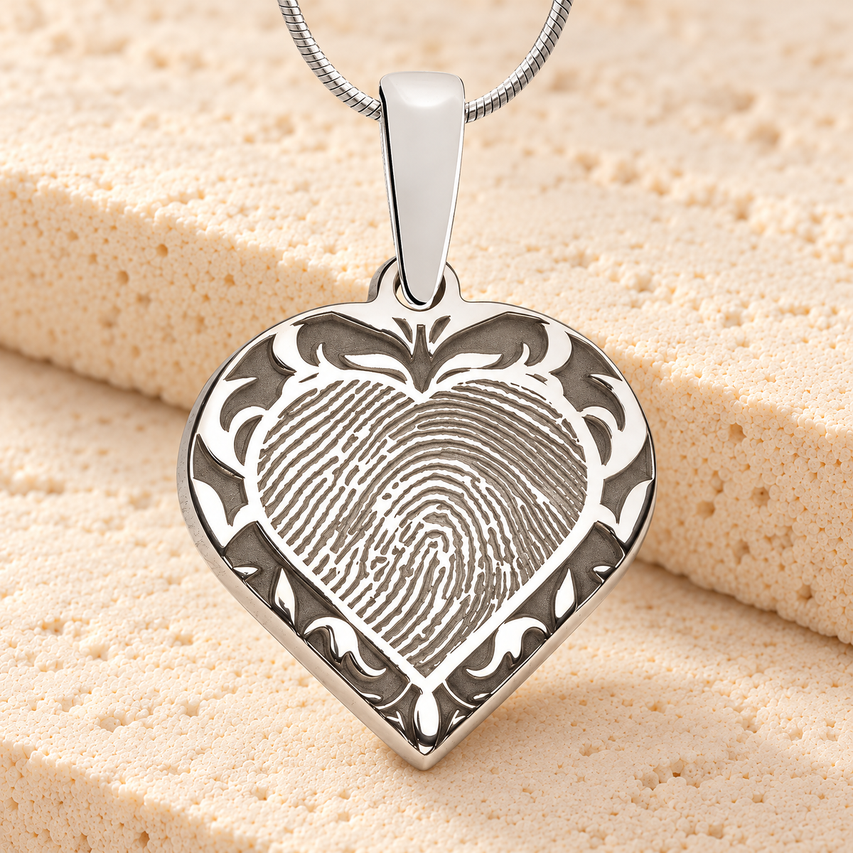 Solid 14k White Gold Carved Heart Fingerprint Necklace — main — evr4832wg