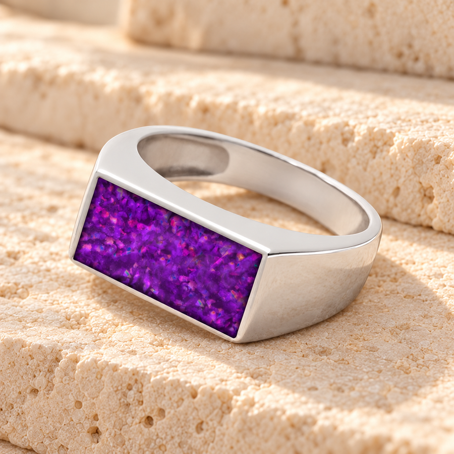 Men's Sterling Silver Drexel Ash Ring with Lilac Pearl Opal