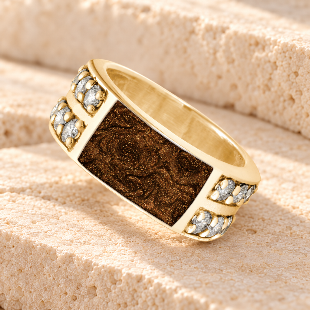 Solid 14K Gold Men's Yellowstone Ash Ring with Carob — main product image