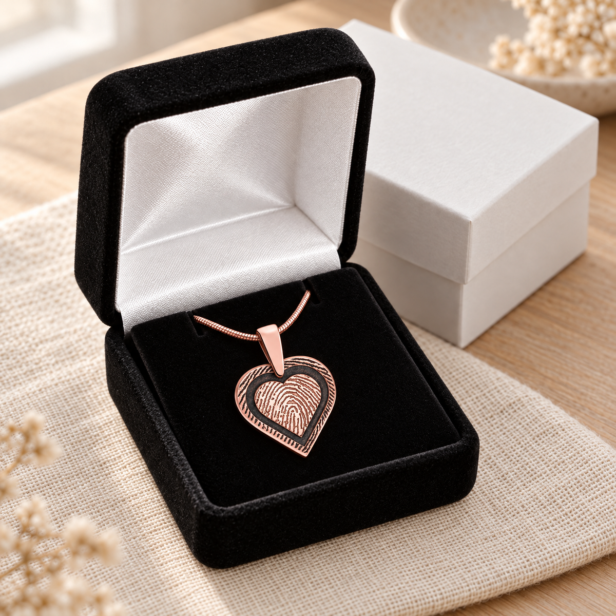 Rose Gold Plated Classic Heart Fingerprint Necklace — gift box — evr4718rg