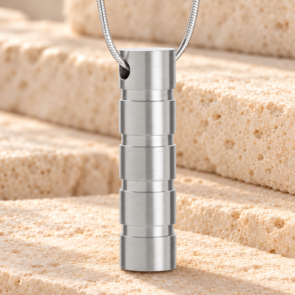 Stainless Carved Cylinder Cremation Jewelry — main — evr6630s