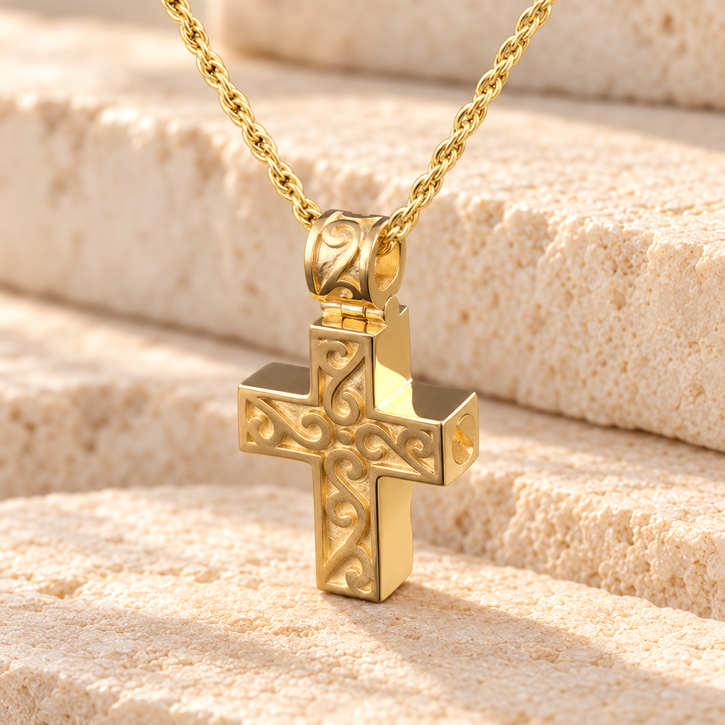 14k Gold Carved Cross Urn Jewelry — main — evr6303kg