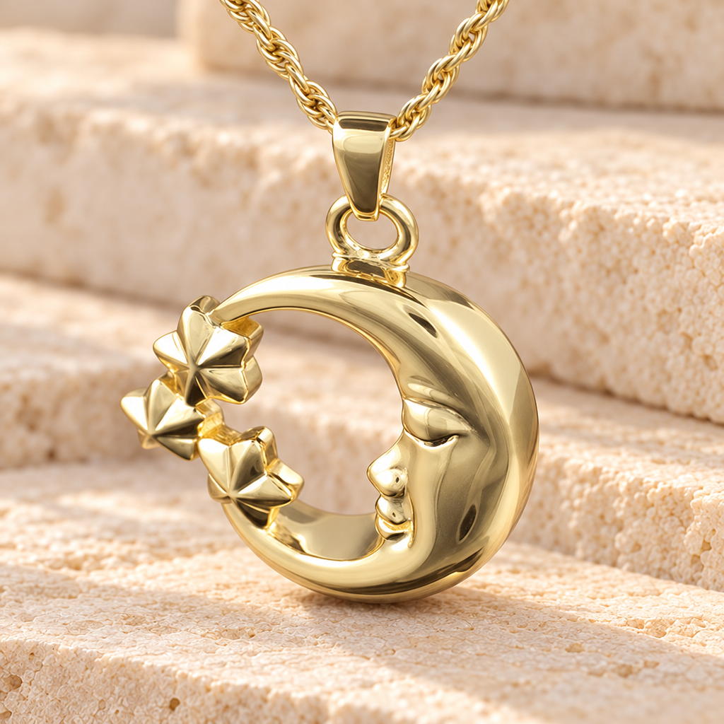 Gold Plated Moon and Stars Cremation Pendant — main — evr983gv