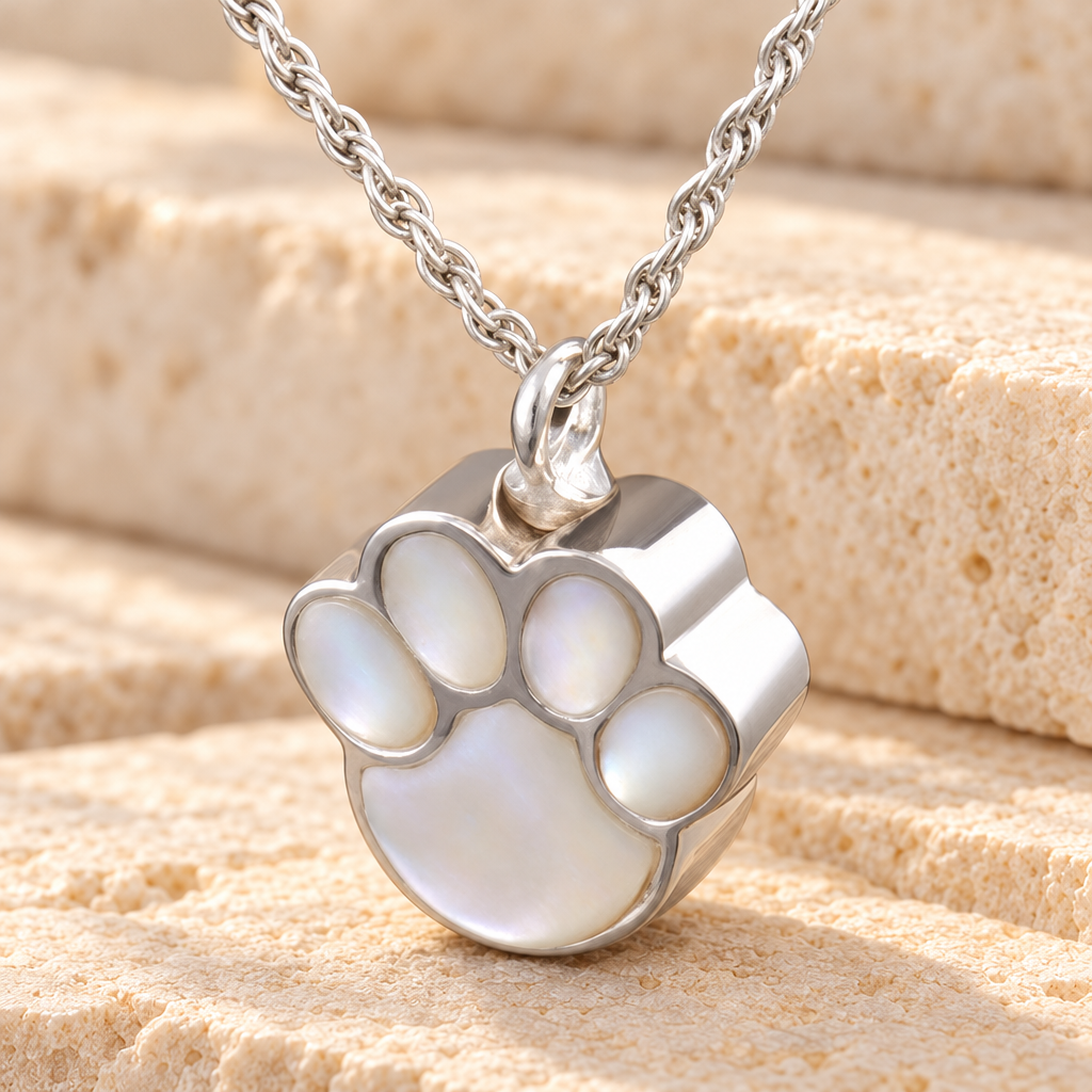 14K White Gold Pearly Paw Funeral Jewelry — main — evr818wg