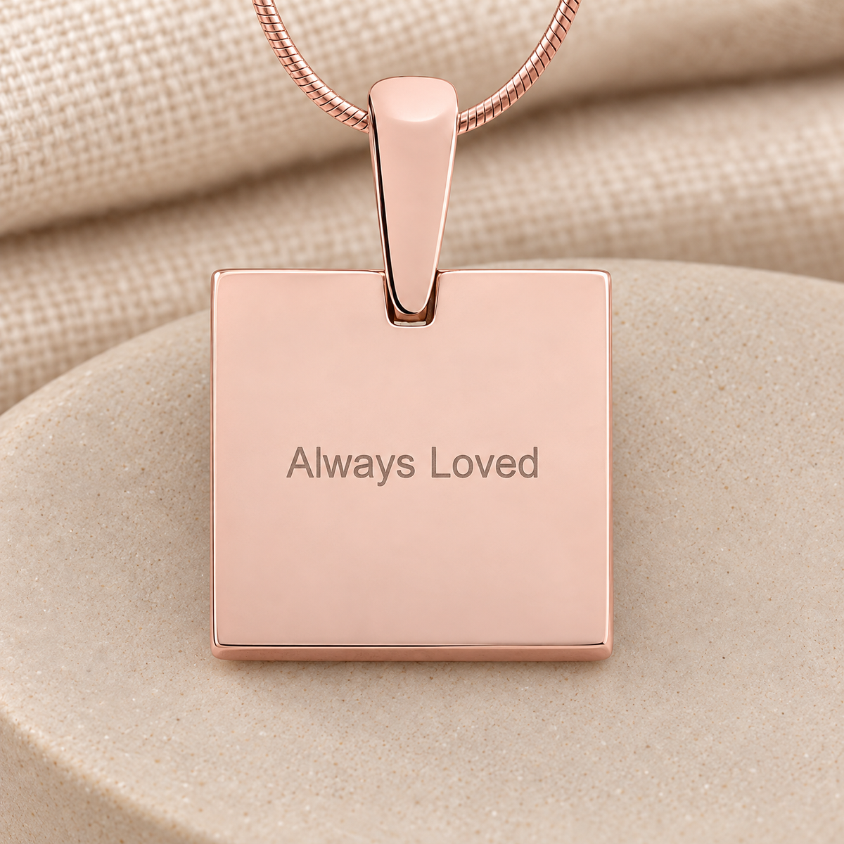 Rose Gold Plated Sterling Silver Initial Square Fingerprint Necklace — rear engraving — evr4829rg