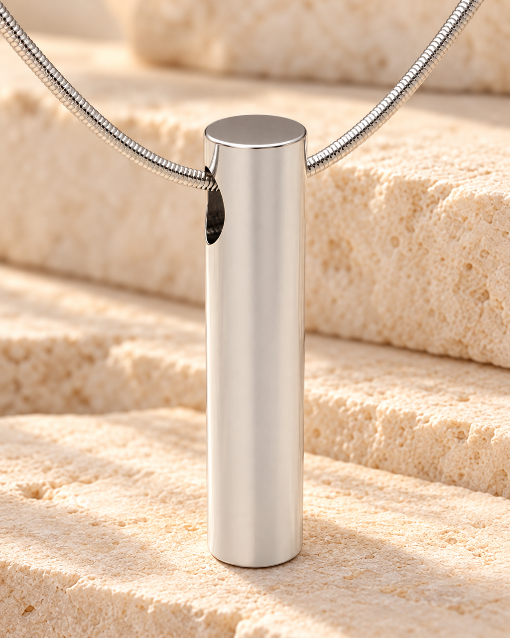 Solid 14K White Gold Simple Cylinder Forever Sealed Memorial Jewelry — main — evr20078wgfs