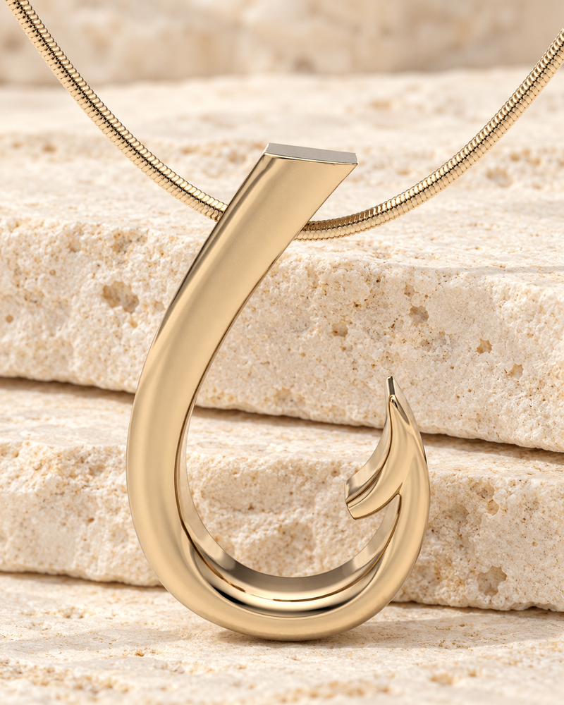 Solid 14k Gold Fishing Hook Forever Sealed Memorial Jewelry