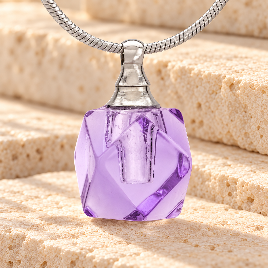 Glass Locket Violet Cubix Cremation Jewelry — main — evr2531v