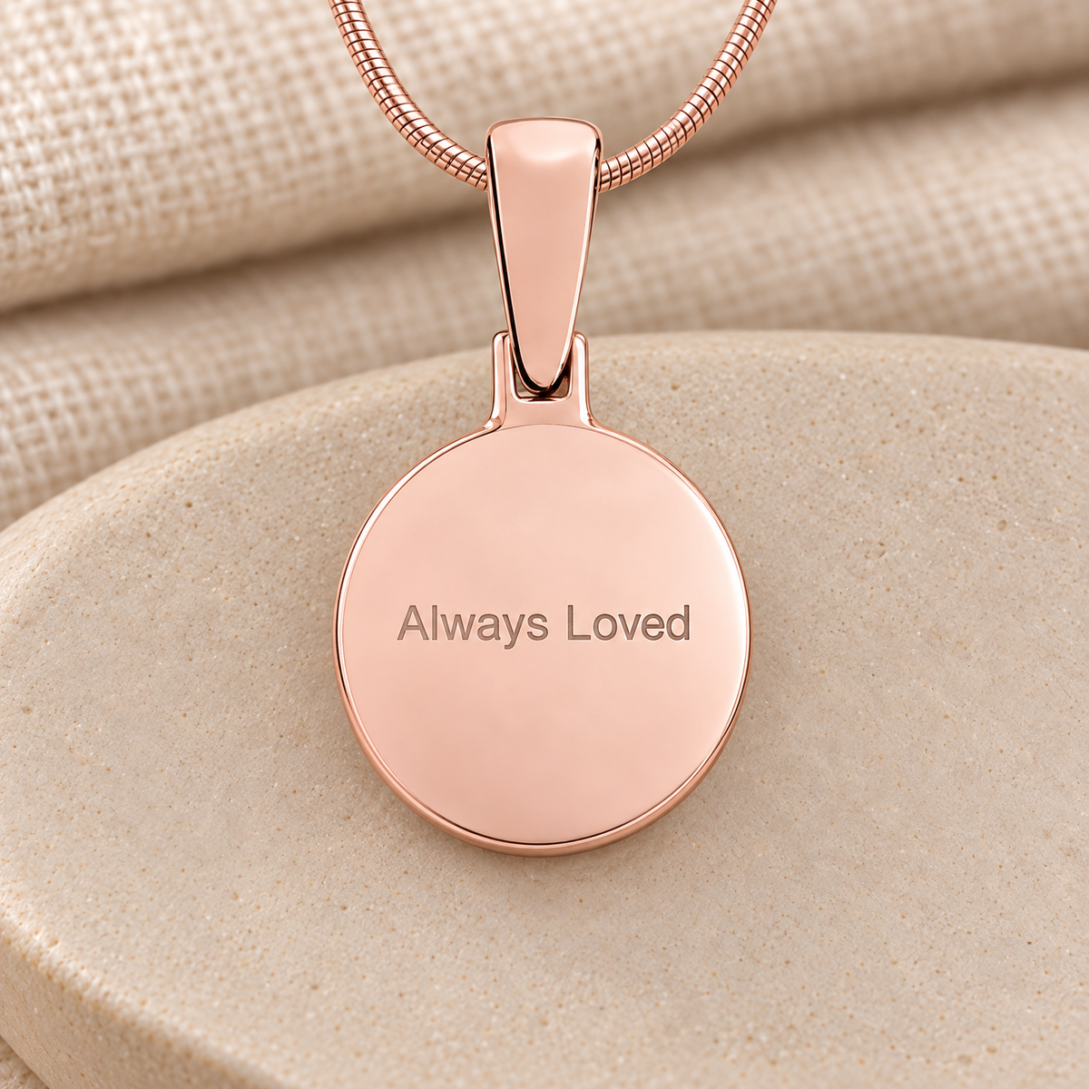 Rose Gold Plated Round Fingerprint Necklace — rear engraving — evr4704rg