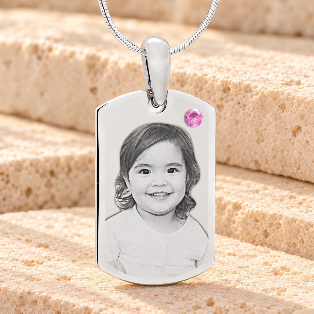 Birthstone Small Dog Tag June Stainless Steel Photo Pendant — main product image
