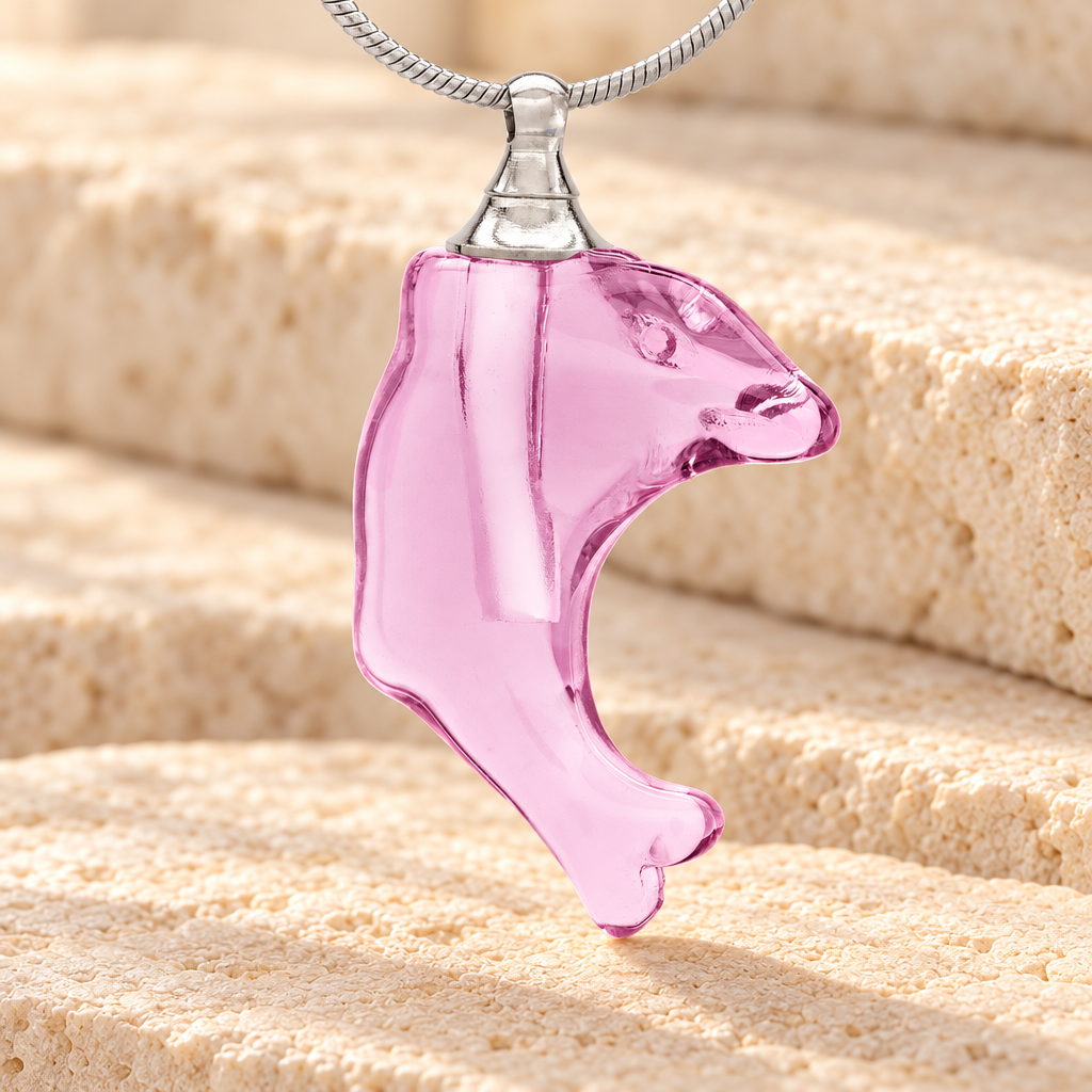 Glass Locket Pink Dolphin Cremation Jewelry — main — evr2535p