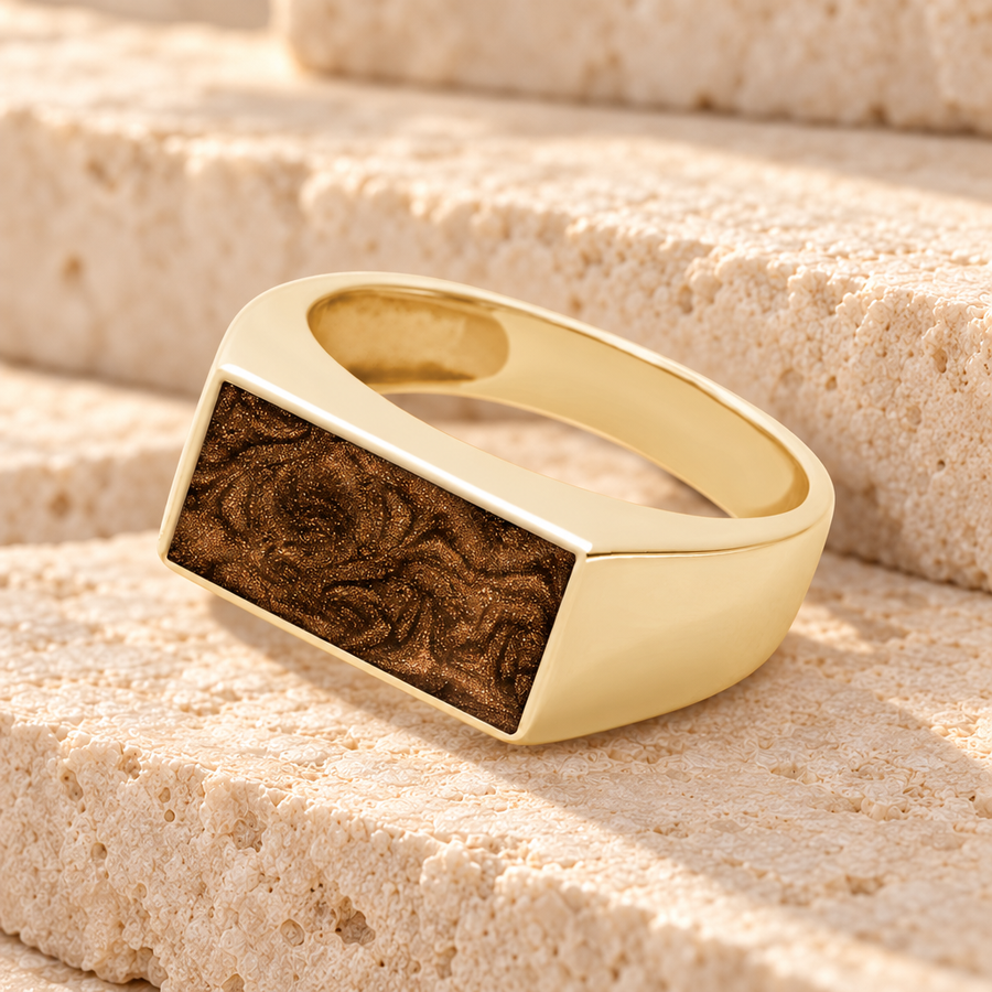 Solid 14K Gold Men's Drexel Ash Ring with Carob