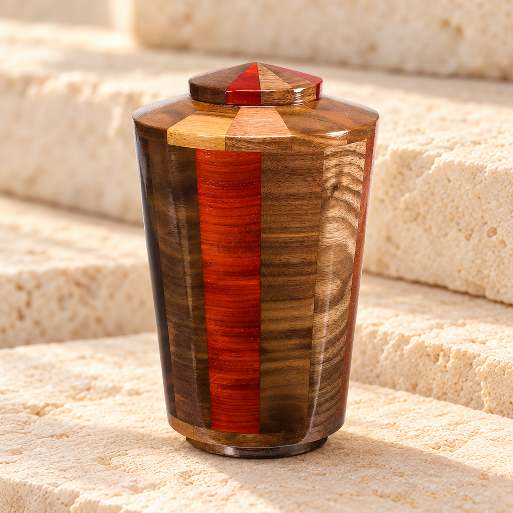 Small Trinity Urn in Black Walnut & Padauk — main — evr5348
