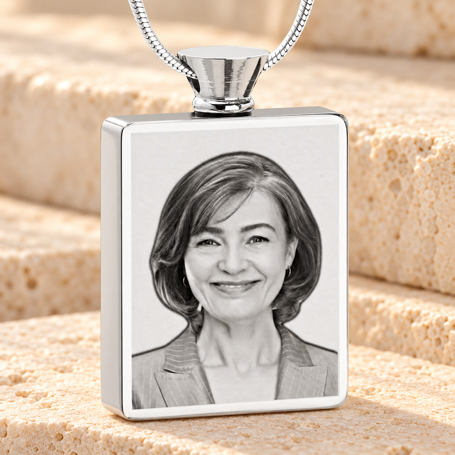 Rectangle Stainless Steel Photo Engraved Ash Pendant