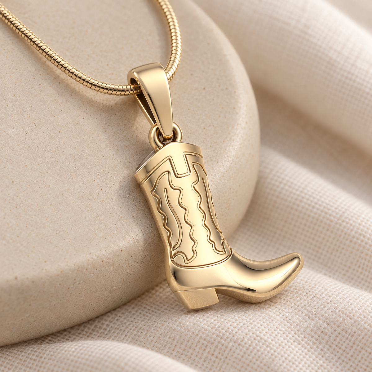 Solid 14k Gold Cowboy Boot Forever Sealed Memorial Jewelry — alternate view — evr20051kgfs