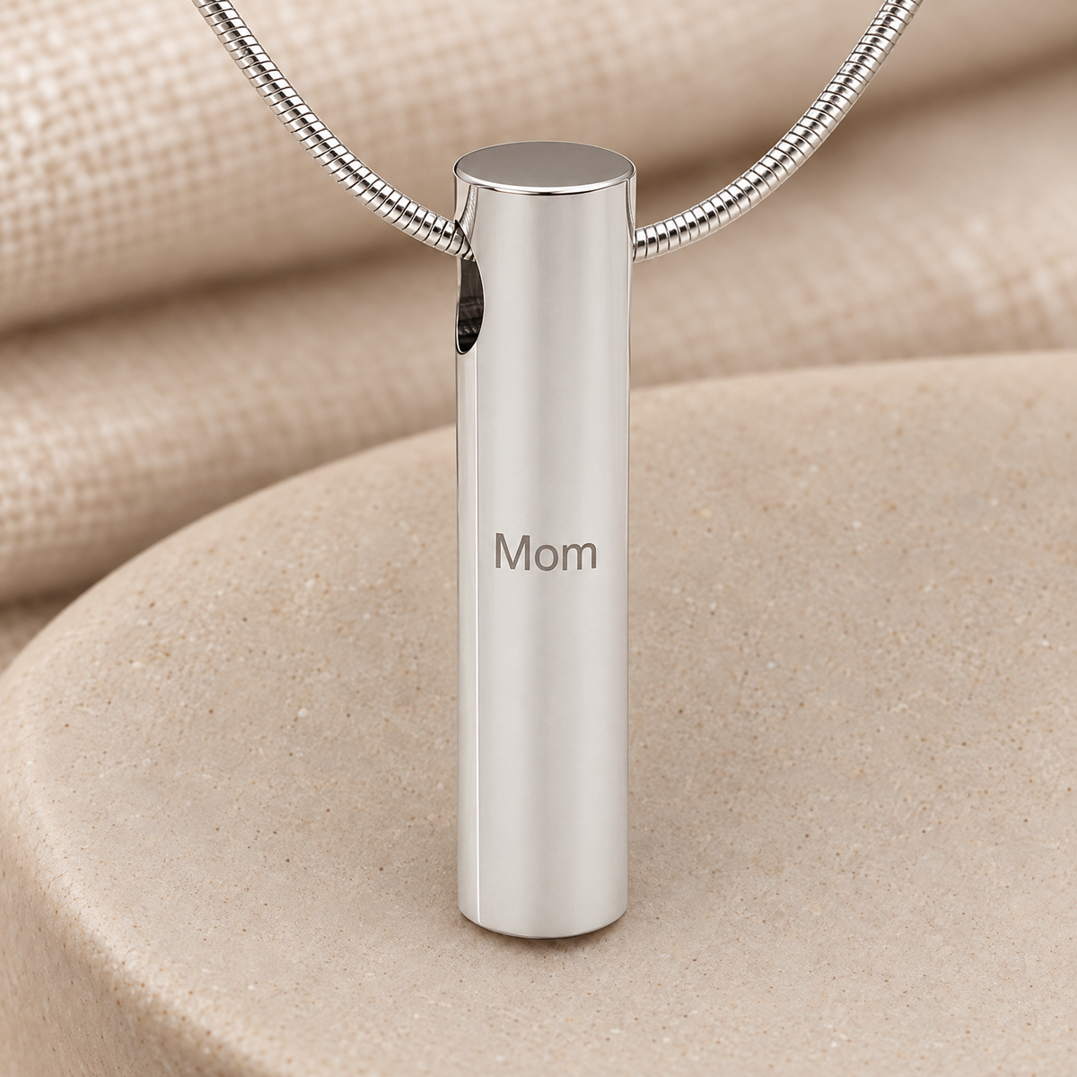 Solid 14K White Gold Simple Cylinder Forever Sealed Memorial Jewelry — rear engraving — evr20078wgfs