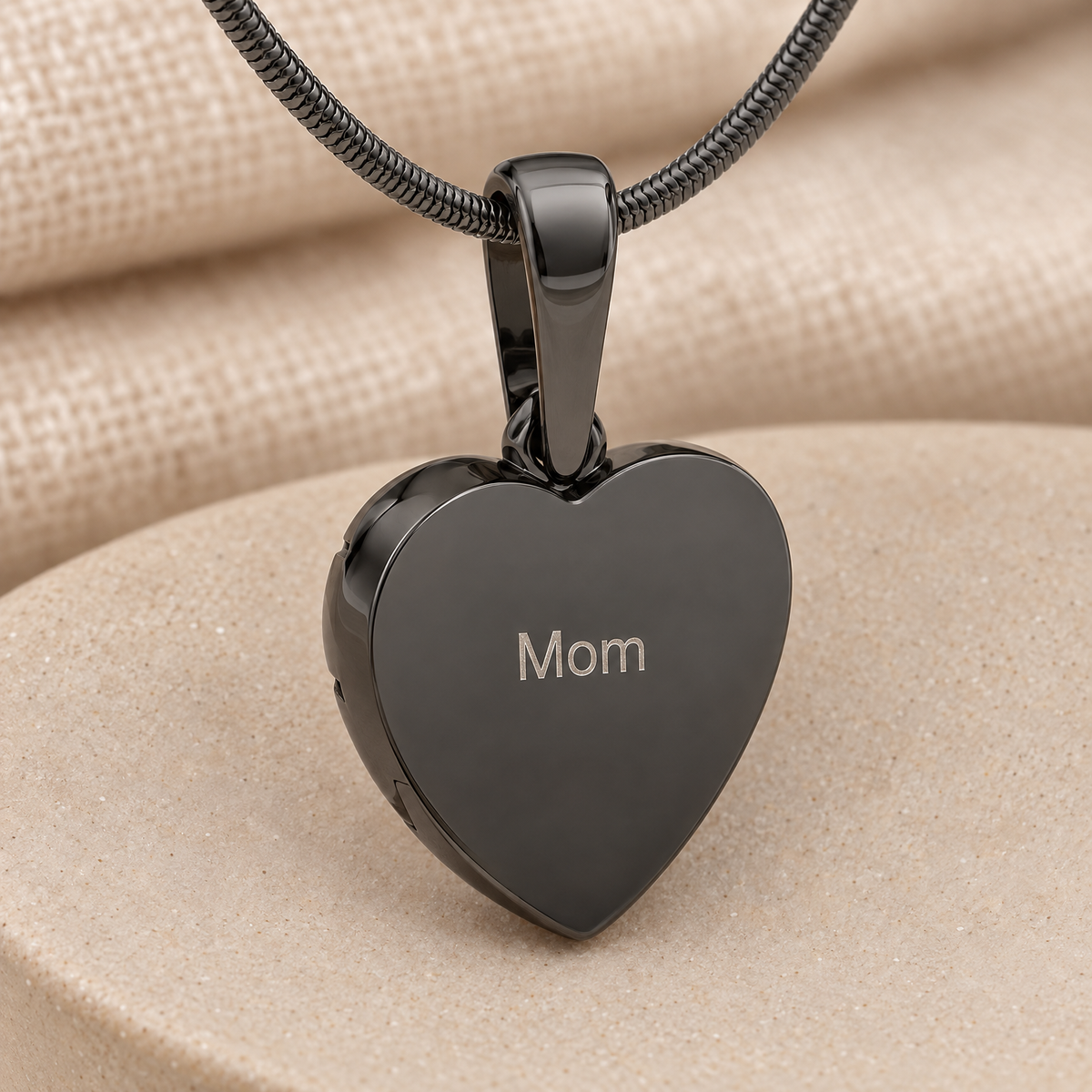 Black Plated Scrolled Heart Forever Sealed Memorial Jewelry — rear engraving — evr20044bfs