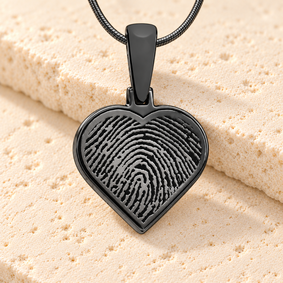 Black Plated Heart Fingerprint Necklace — main — evr4728bl