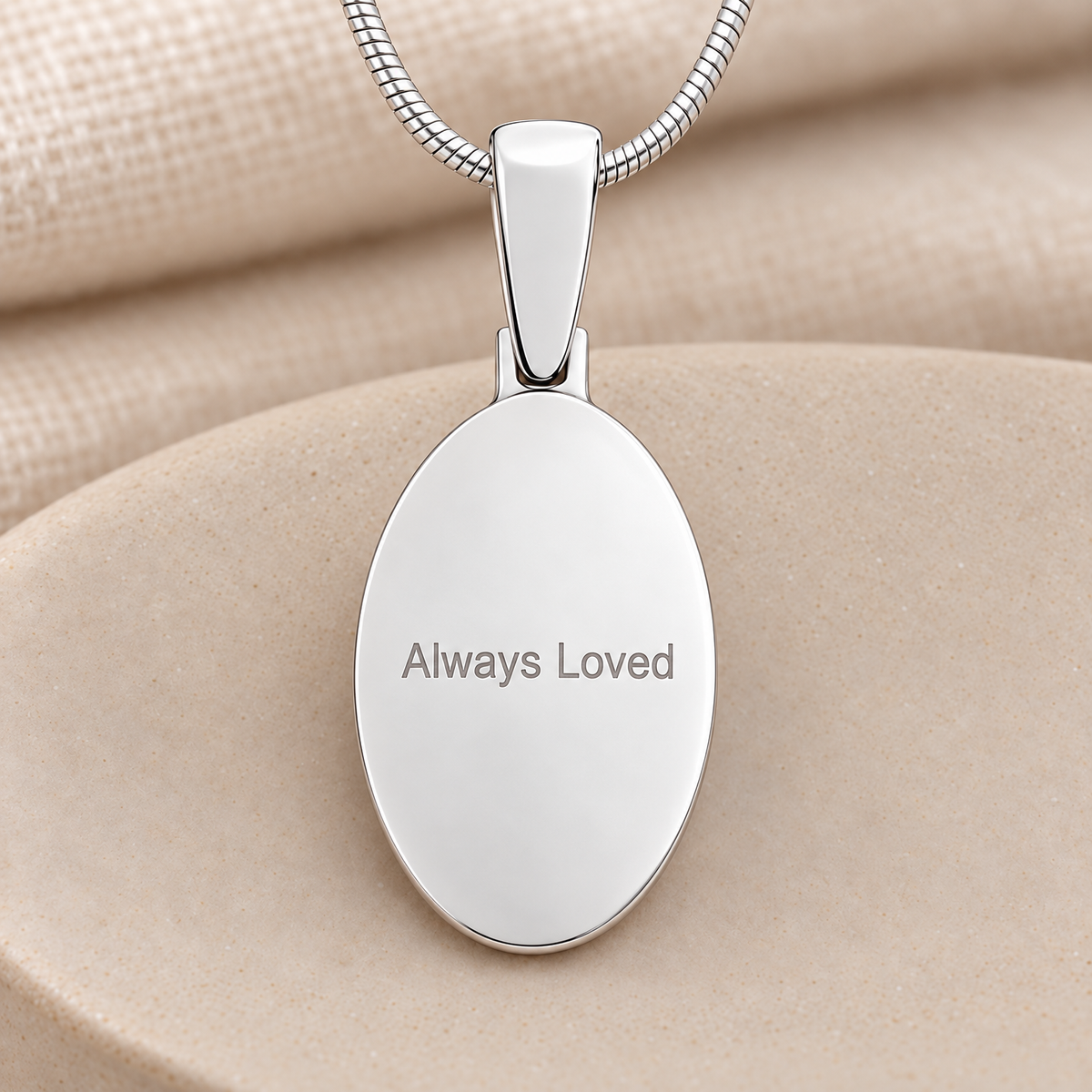 Solid 14k White Gold Oval Fingerprint Necklace — rear engraving — evr4730wg