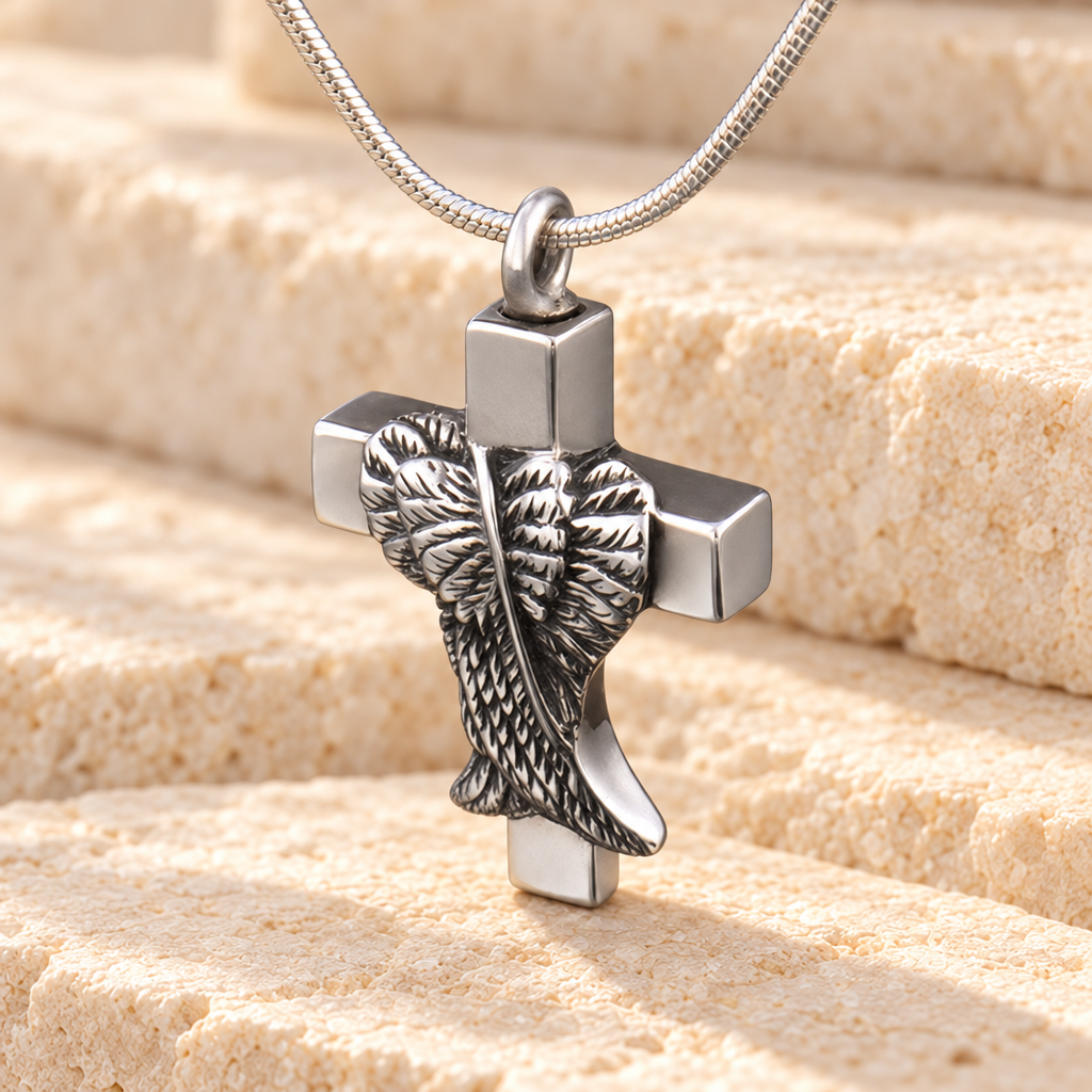 Sterling Silver Angelic Cross Cremation Charm — main — evr6039ss