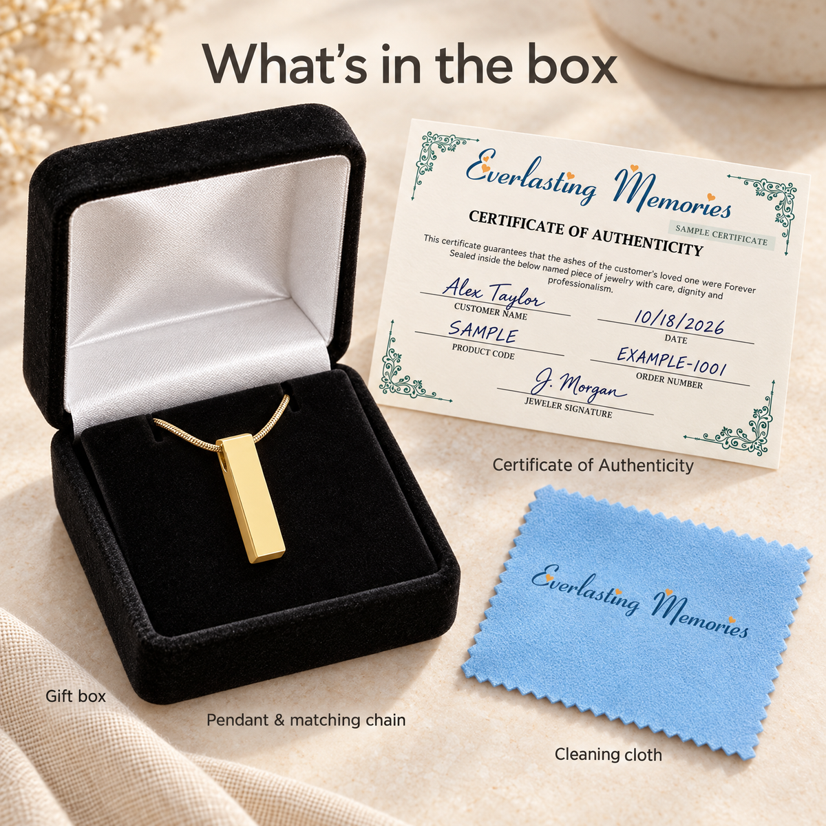 Solid 14K Gold Elegance Cylinder Forever Sealed Cremation Jewelry — whats in box — evr6463kgfs