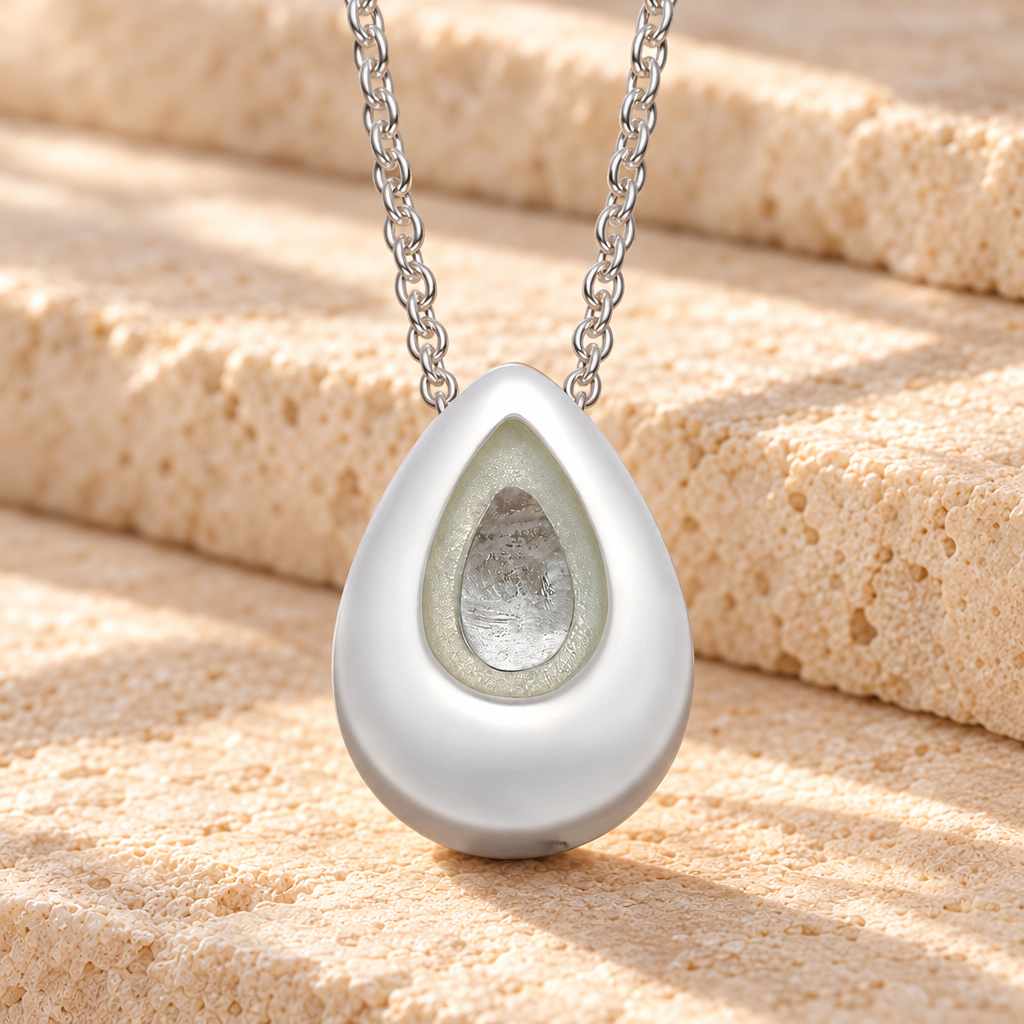 Sterling Silver Remember Me Teardrop Cremation Urn Pendant — main product image