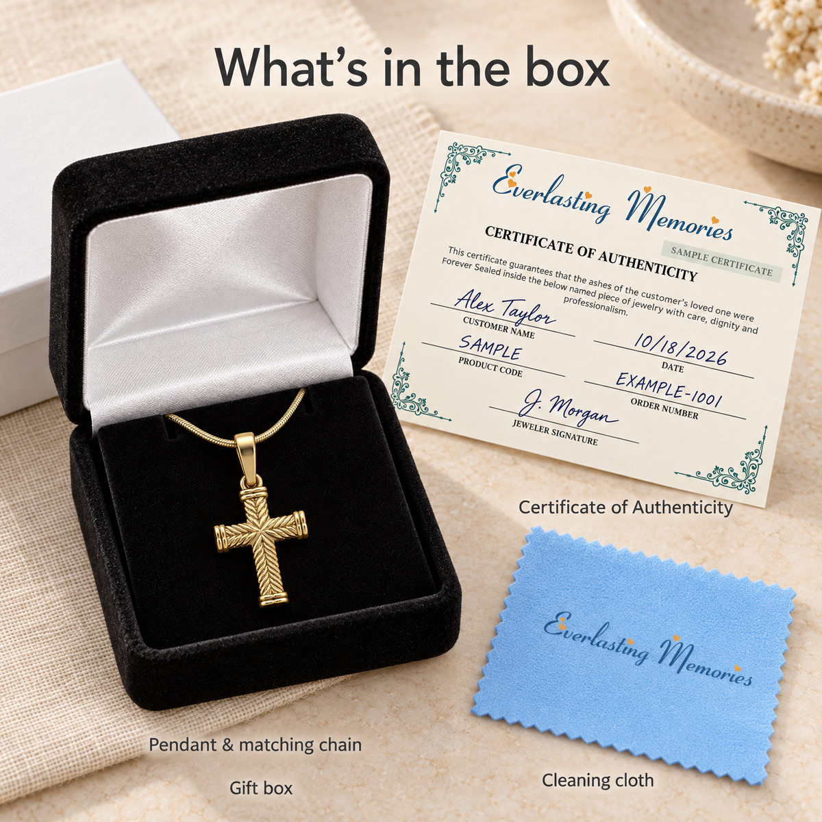 Gold Plated Cable Cross Forever Sealed Memorial Jewelry — whats in box — evr20026gfs