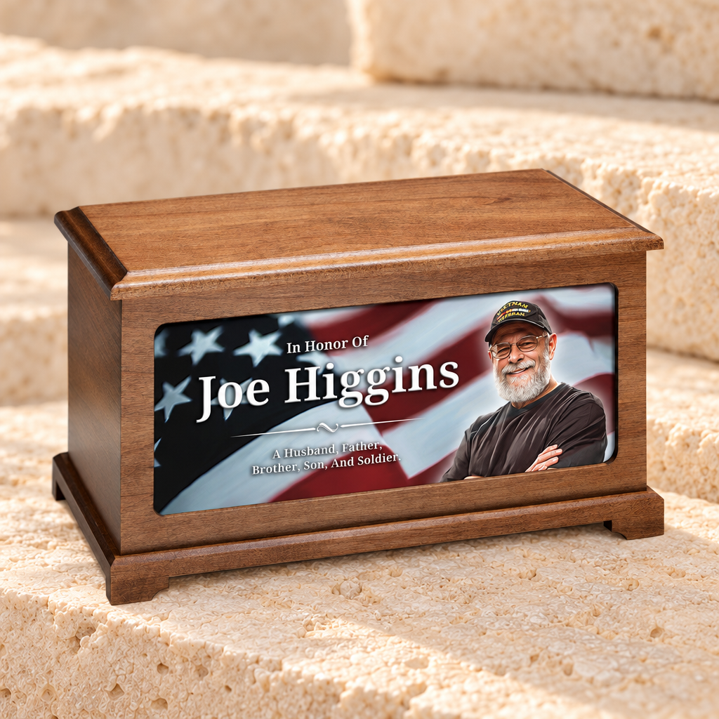 Veteran Flag Cremation Urn With Photo — main product image