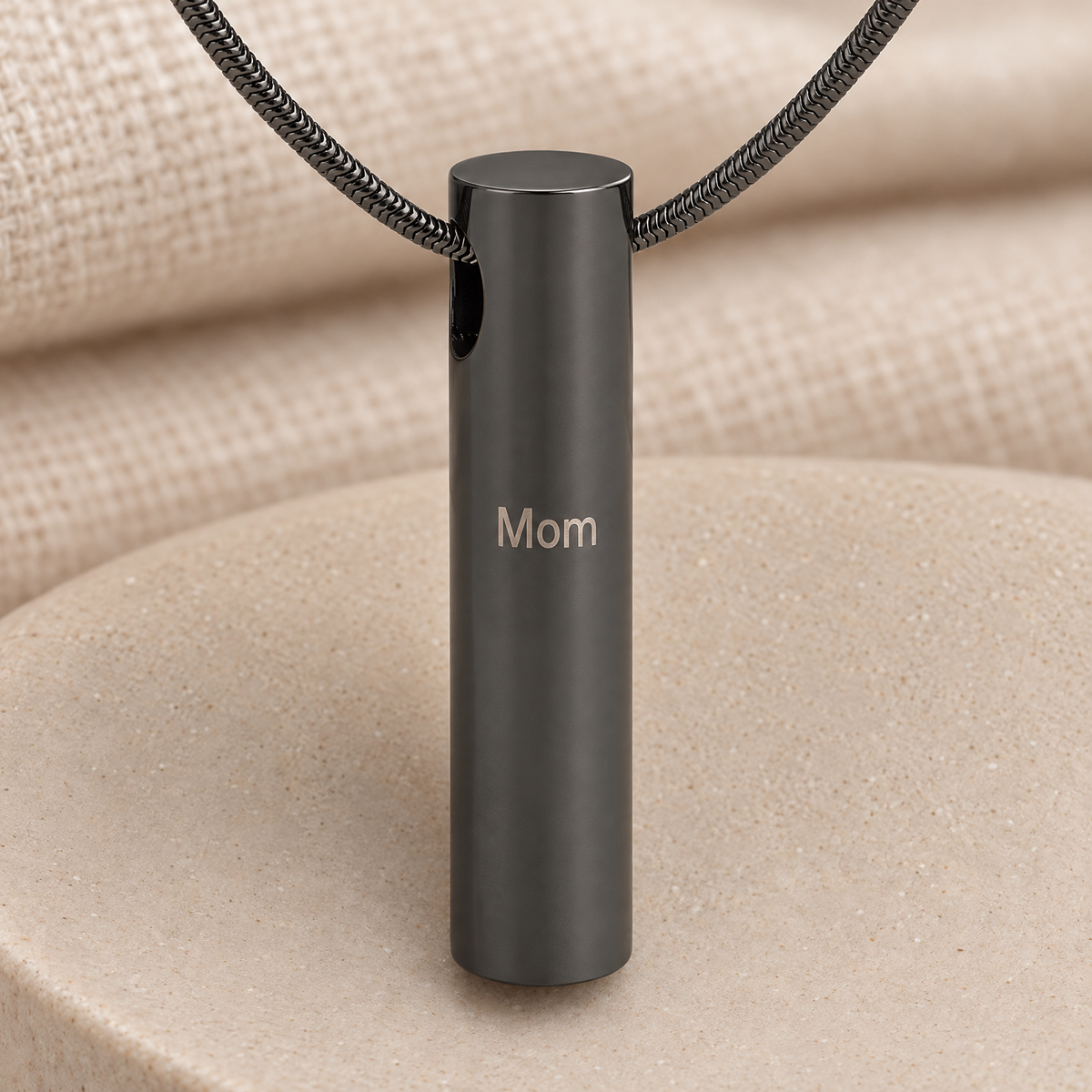 Black Plated Simple Cylinder Forever Sealed Memorial Jewelry — rear engraving — evr20078blfs