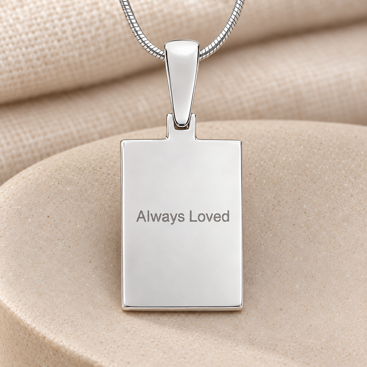 Sterling Silver Argentine Gray Framed Rectangle Fingerprint Necklace — rear engraving — evr4803s-121