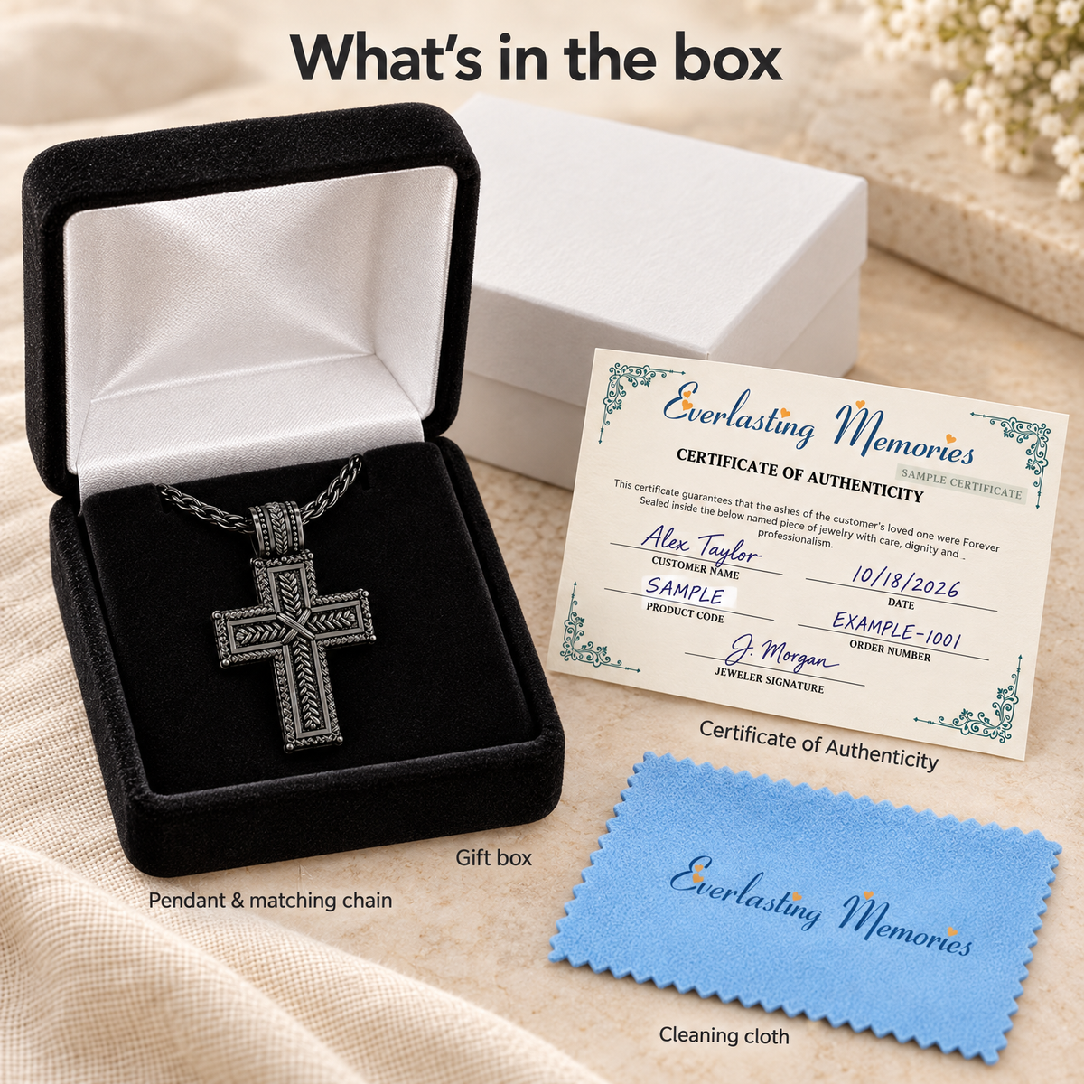 Black Plated Double Cross Forever Sealed Memorial Jewelry — whats in box — evr20072blfs