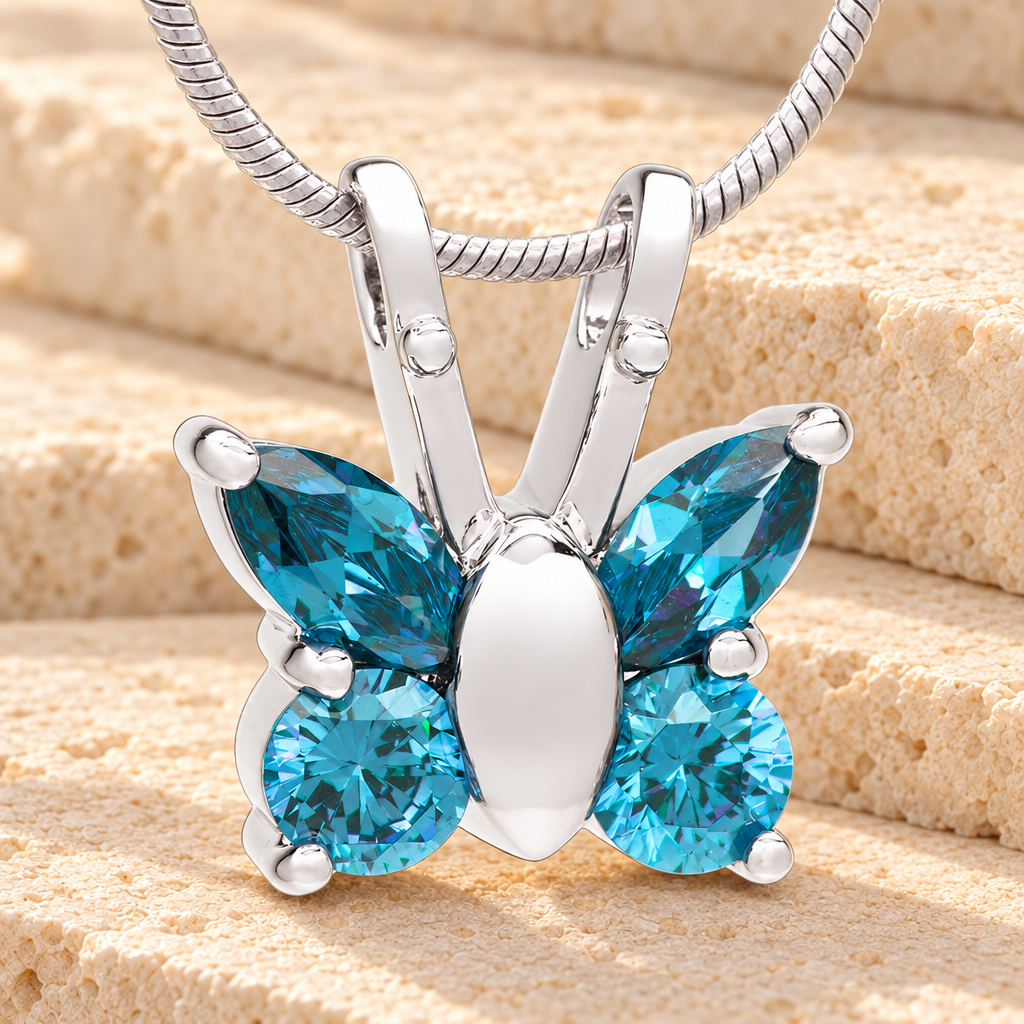 Blue and Silver Jeweled Butterfly Memorial Jewelry — main product image