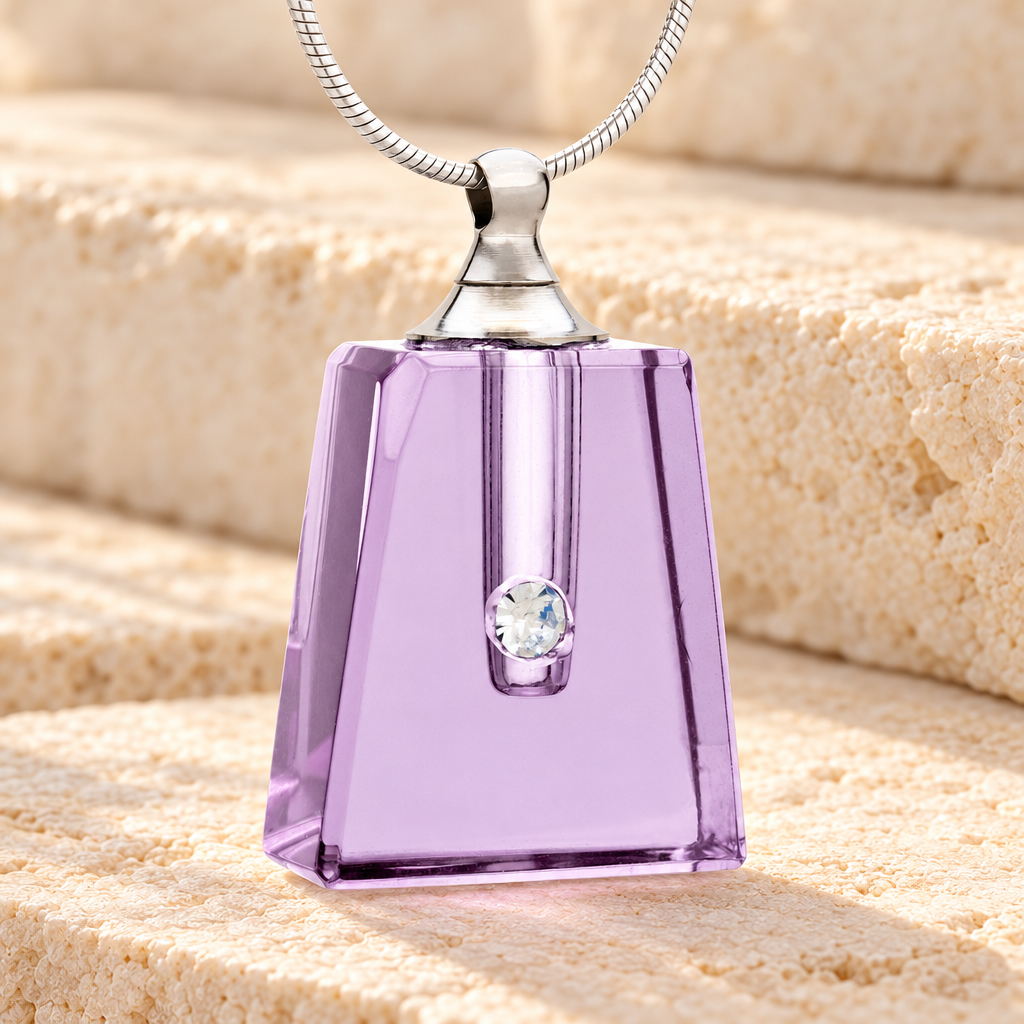 Glass Locket Violet Tribute Ash Urn Necklace — main — evr2076