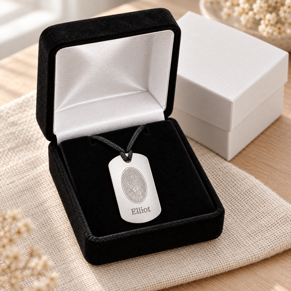Steel Dog Tag Fingerprint Necklace — gift box — evr4790ss