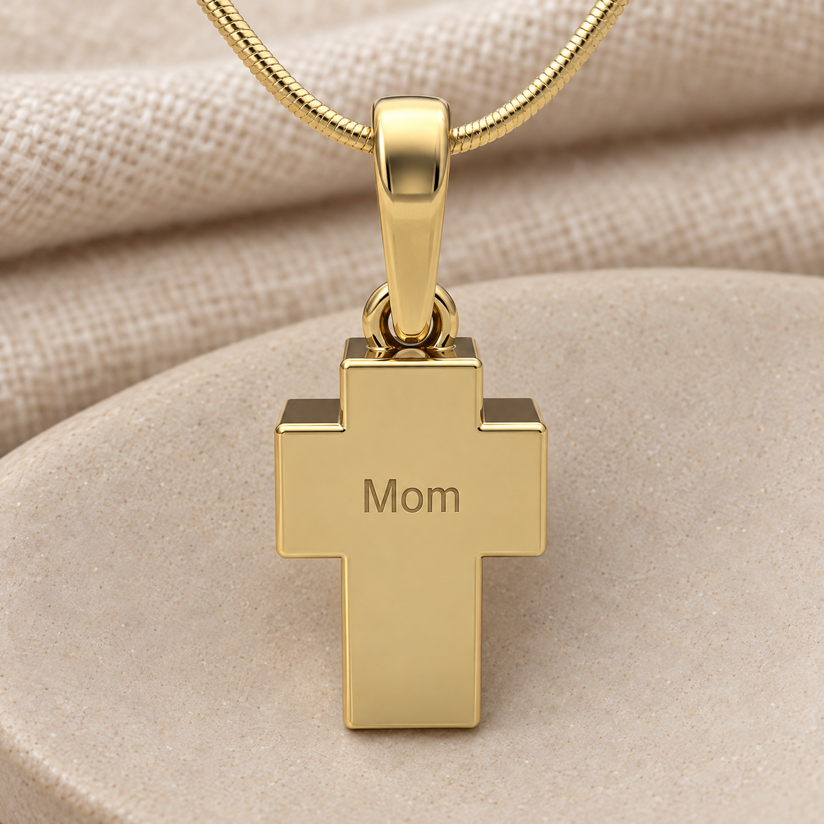 Gold Plated Faithful Cross Forever Sealed Cremation Jewelry — rear engraving — evr6452gfs