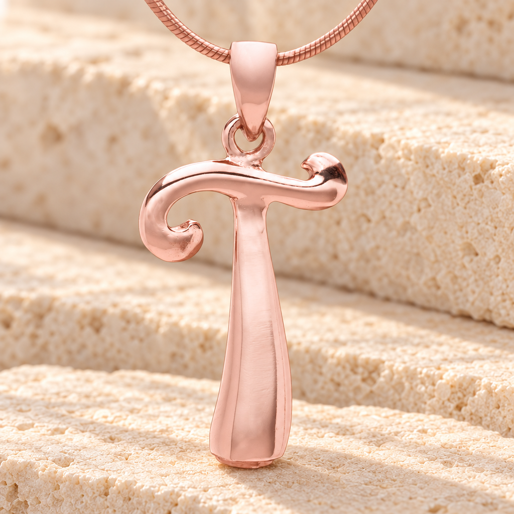 Rose Gold "T" Initial Cremation Jewelry — main — evr6440rg
