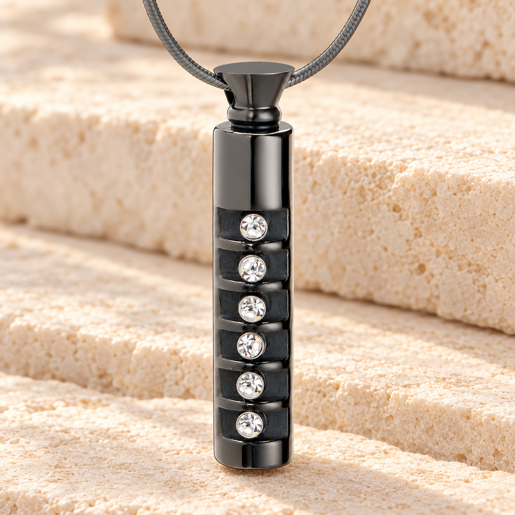 Black Marvel Cylinder Cremation Jewelry — main — evr1506bl