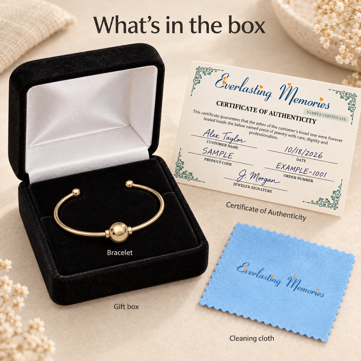 Solid 14K Gold Fixed Cape Forever Sealed Memorial Bracelet — whats in box — evr20069kgfs