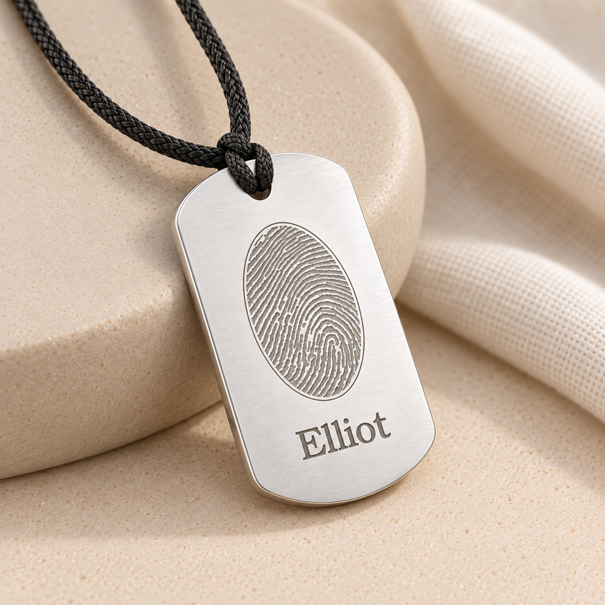 Steel Dog Tag Fingerprint Necklace — alternate view — evr4790ss
