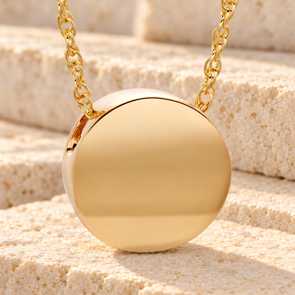 Gold Plated Beach Round Urn Necklace — main — evr720gv