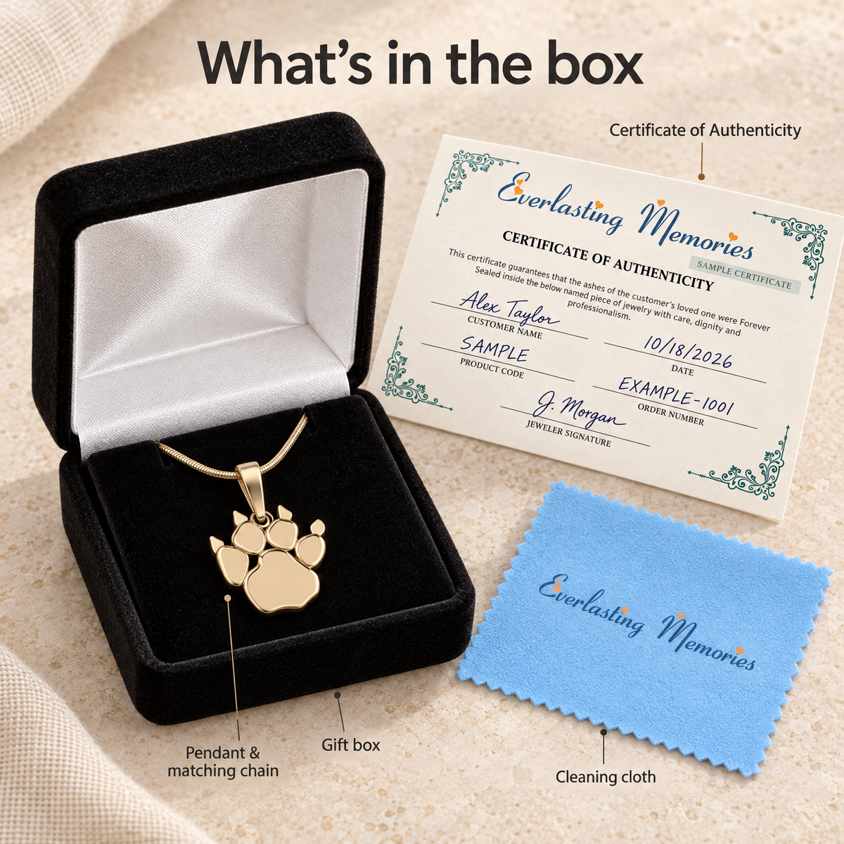 Solid 14k Gold Pawprint Forever Sealed Memorial Jewelry — whats in box — evr20053kgfs