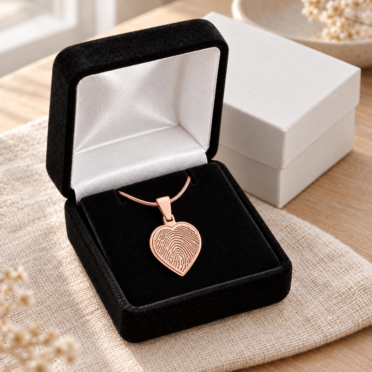 Heart Rose Gold Plated Fingerprint Necklace — gift box — evr4728rg