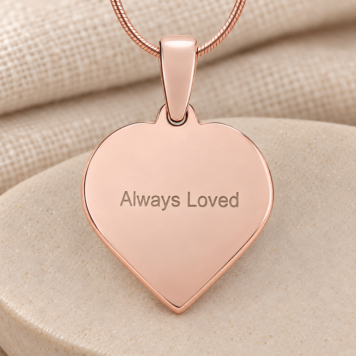 Rose Gold Plated Sterling Silver Carved Heart Fingerprint Necklace — rear engraving — evr4832rg