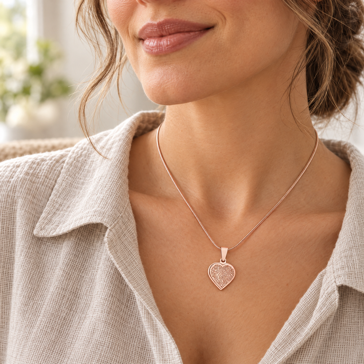 Heart Rose Gold Plated Fingerprint Necklace — lifestyle — evr4728rg
