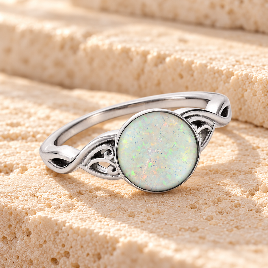 Women's Sterling Silver Katina Ash Ring with Crushed Cream Opal