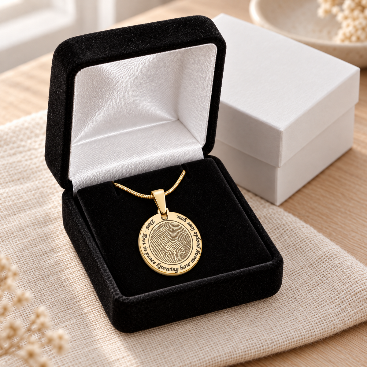 Gold Plated Sterling Eternal Round Fingerprint Necklace — gift box — evr4825g